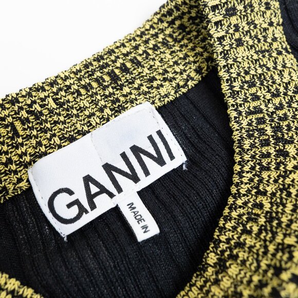 GANNI Ribbed Cotton Blend Sweater Black Metallic Contrast Trim - Picture 6 of 11